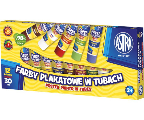 Farby Plakatowe 12 kol. w Tubach 30 ml. ASTRA