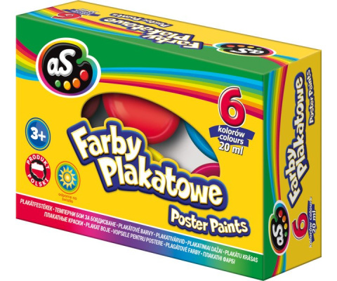 Farby Plakatowe Szkolne AS 6 Kolorów 20 ml. ASTRA Farby Plakatowe Szkolne AS 6 Kolorów 20 ml. ASTRA