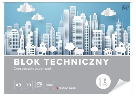 BLOK TECHNICZNY A3 10 KARTEK BIAŁY , INTERDRUK