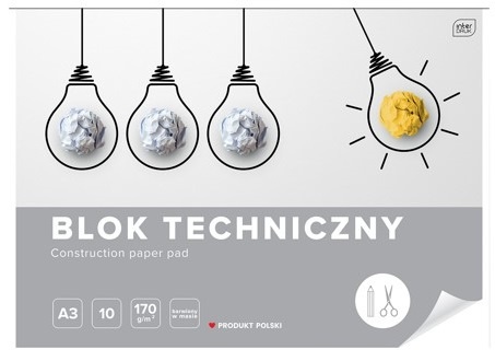 BLOK TECHNICZNY A3 10 KARTEK BIAŁY , INTERDRUK