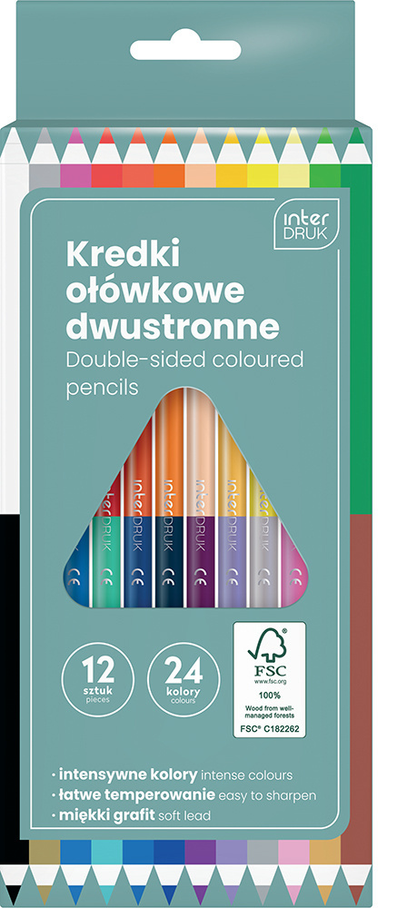 KREDKI OŁÓWKOWE DWUSTRONNE 12 / 24 KOLORY FSC 100% , INTERDRUK KREDKI OŁÓWKOWE DWUSTRONNE 12 / 24 KOLORY FSC 100% , INTERDRUK