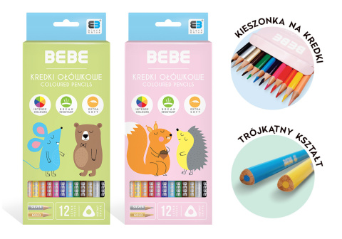 KREDKI OŁÓWKOWE TRÓJKĄTNE 12 KOLORÓW KIDS PASTEL BEBE , INTERDRUK KREDKI OŁÓWKOWE TRÓJKĄTNE 12 KOLORÓW KIDS PASTEL BEBE , INTERDRUK