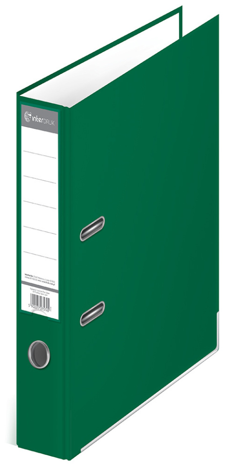 SEGREGATOR A4 75 mm. 2R DŹ ZIELONY Z OKUCIEM DOLNYM , INTERDRUK SEGREGATOR A4 75 mm. 2R DŹ ZIELONY Z OKUCIEM DOLNYM , INTERDRUK