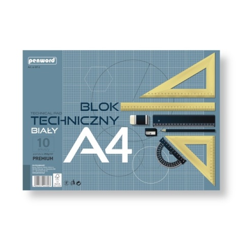 PH-3307 BLOK TECHNICZNY A4 BIAŁY BT-2 250g.10 ark.