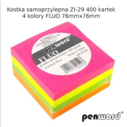 BLOCZEK KOSTKA SAMOPRZYLEPNA 4 KOLORY 76x76 mm. 400 KARTEK ZI-29