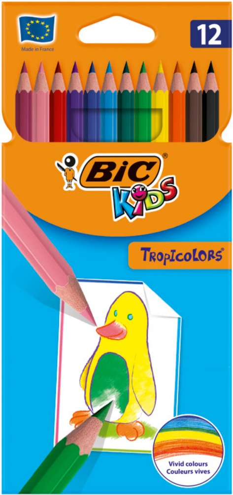 KREDKI OŁÓWKOWE KIDS TROPICOLOR 12 kol. , BIC KREDKI OŁÓWKOWE KIDS TROPICOLOR 12 kol. , BIC