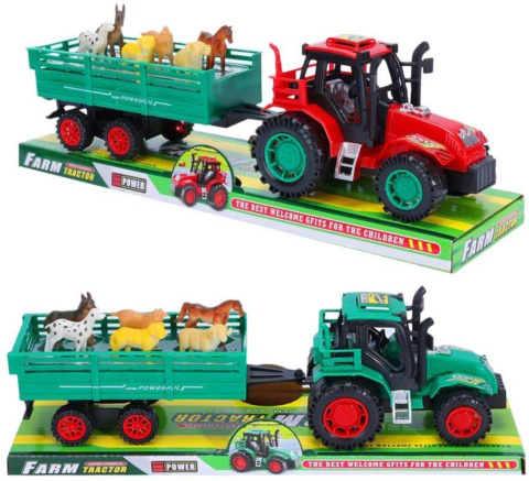 TRAKTOR Z PRZYCZEPĄ I ZWIERZĘTAMI 12x38 cm. ZABAWKA TRAKTOR Z PRZYCZEPĄ I ZWIERZĘTAMI 12x38 cm. ZABAWKA