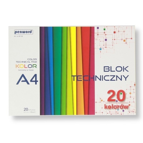 Blok Techniczny A4 Kolorowy 20 Kartek 185g BT-10 | Penword