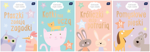 KOLOROWANKA A4 16 KARTEK Z NAKLEJKAMI METALLIC PTASZKI KOTKI KRÓLICZKI PIESKI, INTERDRUK KOLOROWANKA A4 16 KARTEK Z NAKLEJKAMI METALLIC PTASZKI KOTKI KRÓLICZKI PIESKI, INTERDRUK