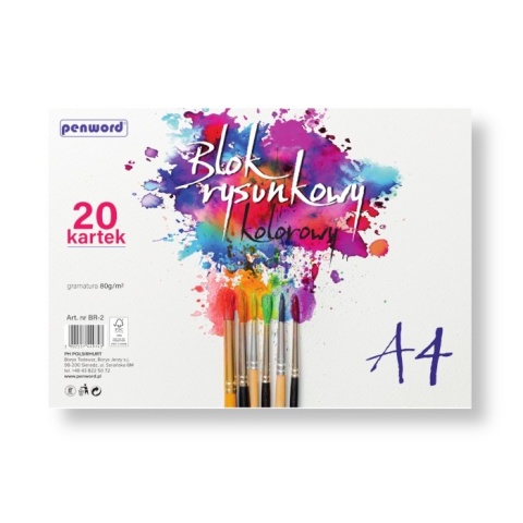 BLOK RYSUNKOWY A4 KOLOROWY 20 KARTEK PREMIUM GRAMATURA 80 g BR-2 , PENWORD