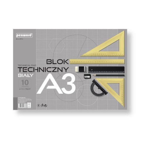 BLOK TECHNICZNY A3 BIAŁY 10 KARTEK PREMIUM GRAMATURA 160 g BT-5 , PENWORD