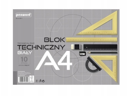 BLOK TECHNICZNY A4 10 KARTEK BIAŁY GRAMATURA 160 g BT-1 , PENWORD