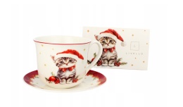 FILIŻANKA ŚWIĄTECZNA PORCELANOWA 400ML SPODEK JUMBO 15,5CM KOT , LIVELLO