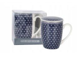 KOMPLET KUBEK Z METALOWYM ZAPARZACZEM 350 ml PORCELANA , LIVELLO