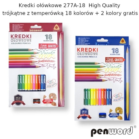 KREDKI OŁÓWKOWE 18 + 2 KOLORY JUMBO GRUBE TRÓJKĄTNE Z TEMPERÓWKĄ 277A , PENWORD