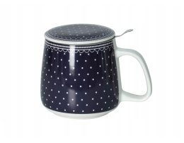 KUBEK 500ML PORCELANOWY ZESTAW METALOWY ZAPARZACZ PRZYKRYWKA KROPKI , LIVELLO