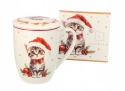 KUBEK ŚWIĄTECZNY DO KAWY HERBATY PORCELANOWY ZAPARZACZ 350 ML KOT , LIVELLO