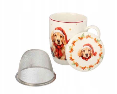 KUBEK ŚWIĄTECZNY DO KAWY HERBATY PORCELANOWY ZAPARZACZ 350 ML PIES , LIVELLO