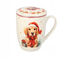 KUBEK ŚWIĄTECZNY DO KAWY HERBATY PORCELANOWY ZAPARZACZ 350 ML PIES , LIVELLO