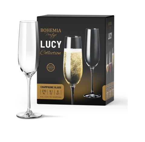 KIELISZKI DO SZAMPANA 270 ml PROSECCO PRESTIGE LUCY 6 szt , BOHEMIA