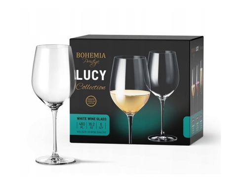 KIELISZKI DO WINA BIAŁEGO 480 ml PRESTIGE LUCY 6 szt , BOHEMIA