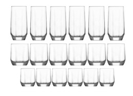 KOMPLET 18 SZTUK SZKLANEK DIAMOND DO NAPOJÓW O POJEMNOŚCIACH 215 ml 310 ml 385 ml , LAV