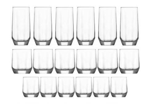 KOMPLET 18 SZTUK SZKLANEK DIAMOND DO NAPOJÓW O POJEMNOŚCIACH 215 ml 310 ml 385 ml , LAV