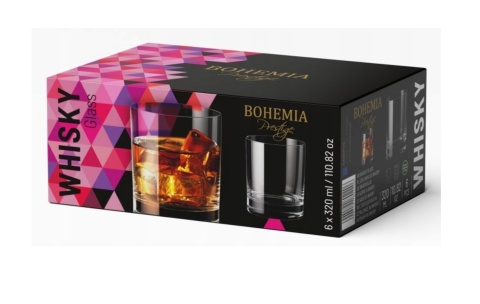 SZKLANKI 320 ml DO WHISKY 6 sztuk PRESTIGE SZKŁO KRYSTALICZNE , BOHEMIA